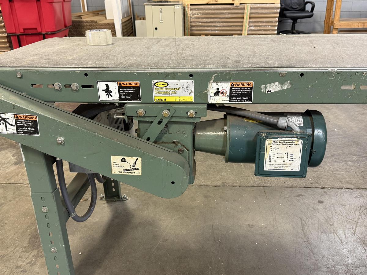 Used HYTROL 24" WIDE X 36' VFD DRIVEN POWER BELT CONVEYOR