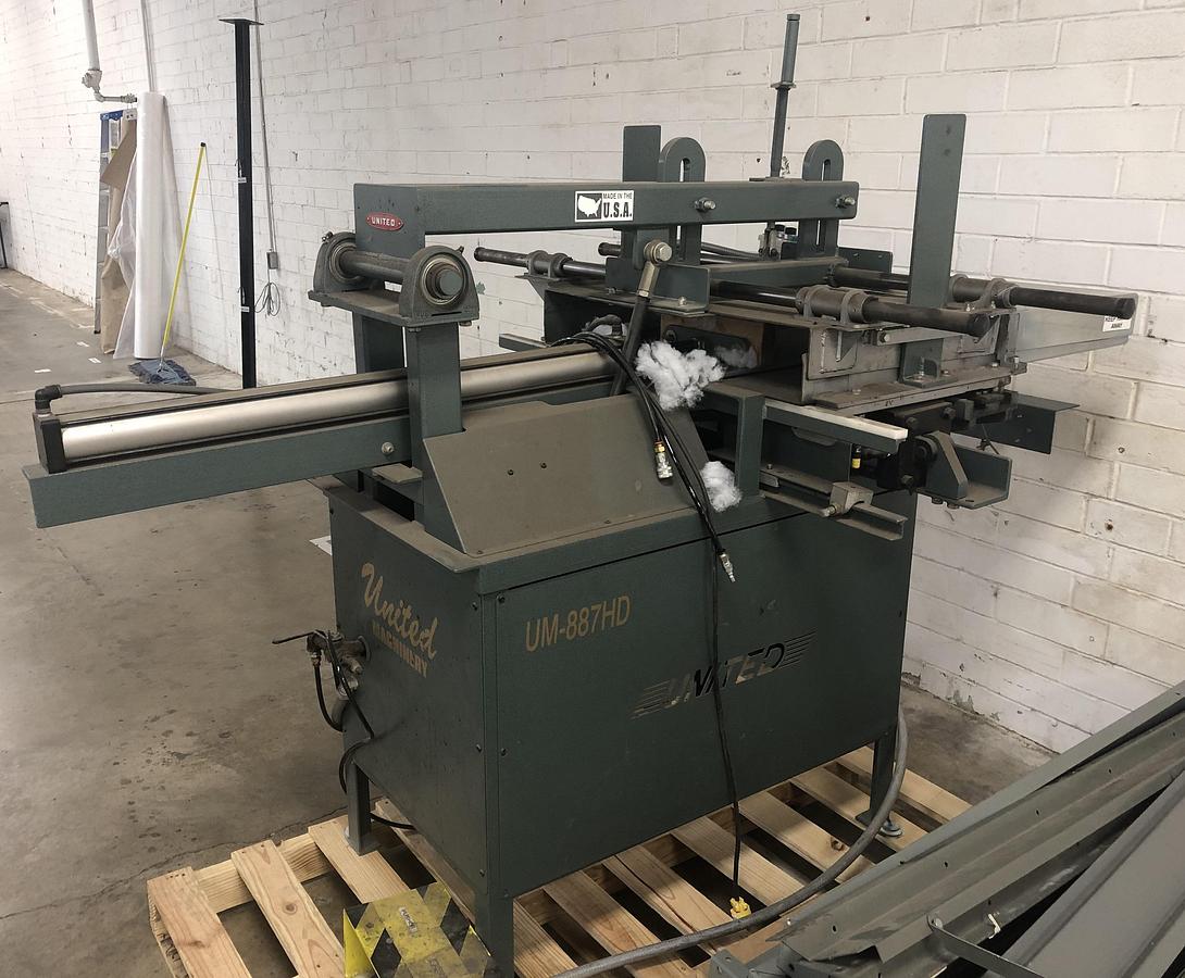 Used UNITED UM-887HD CUSTION STUFFING MACHINE W/SAFETY FENCING