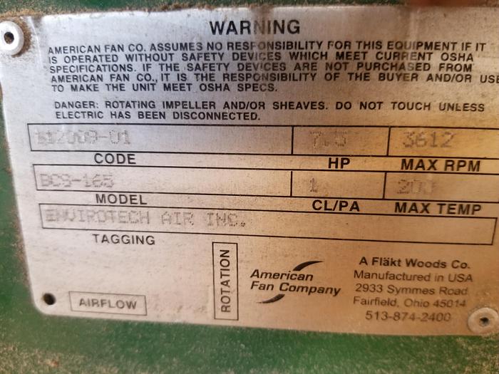 Used AMERICAN FAN COMPANY / ENVIROTECH AIR BCS-165, 7.5 HP FAN/BLOWER