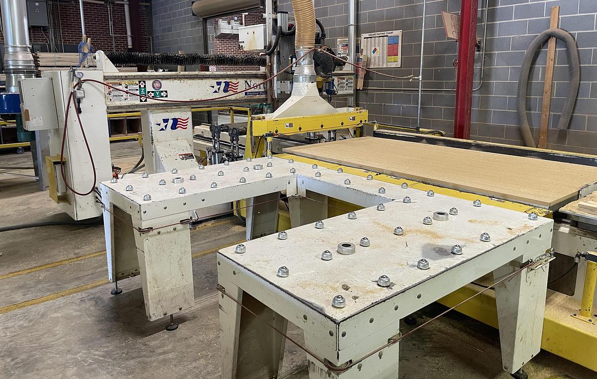 Used NORTHWOOD IH48, 4' x 8' ROLLER HOLD-DOWN 3-AXIS CNC ROUTER WITH MATERIAL HANDLING
