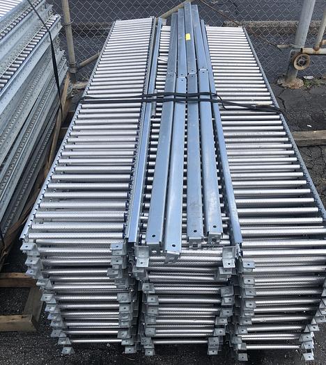 Used LOT OF FLOW RACK (~100), 12" WIDE X 7'-8" ROLLER CONVEYOR