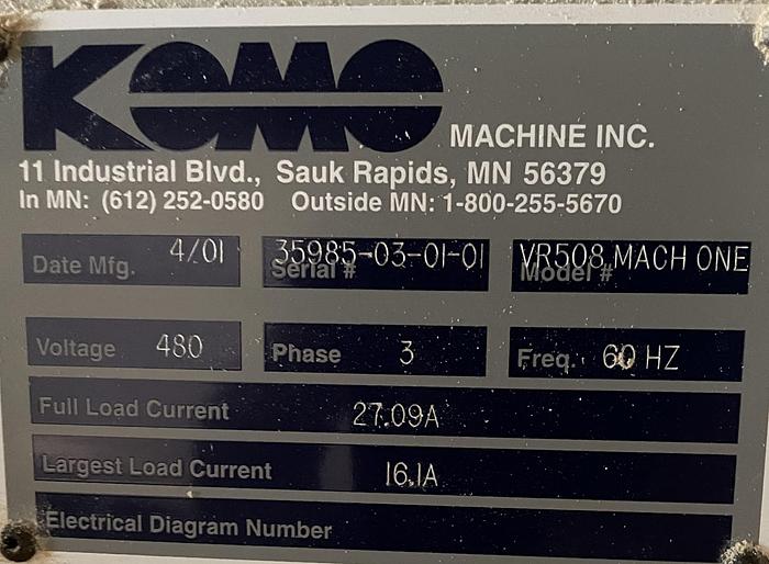 Used KOMO VR-508 MACH ONE 5′ x 8′ MOVING TABLE 3-AXIS CNC ROUTER