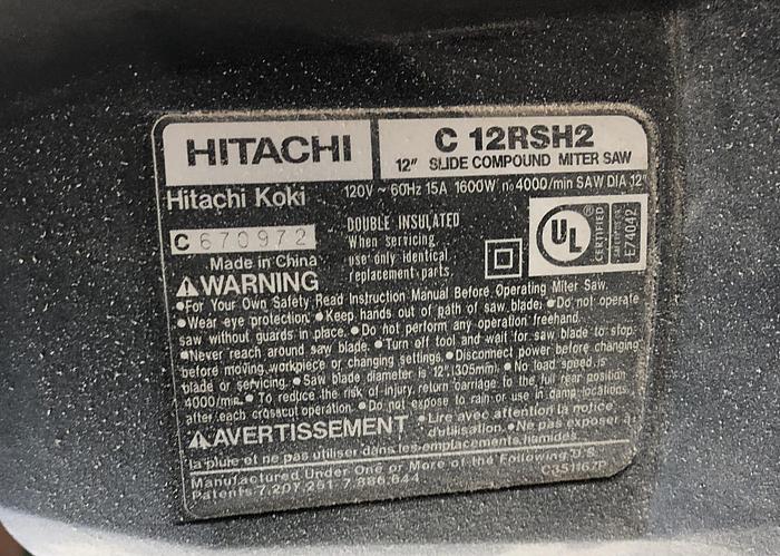 Used HITACHI C12RSH2, 12" SLIDE COMPOUND MITER SAW
