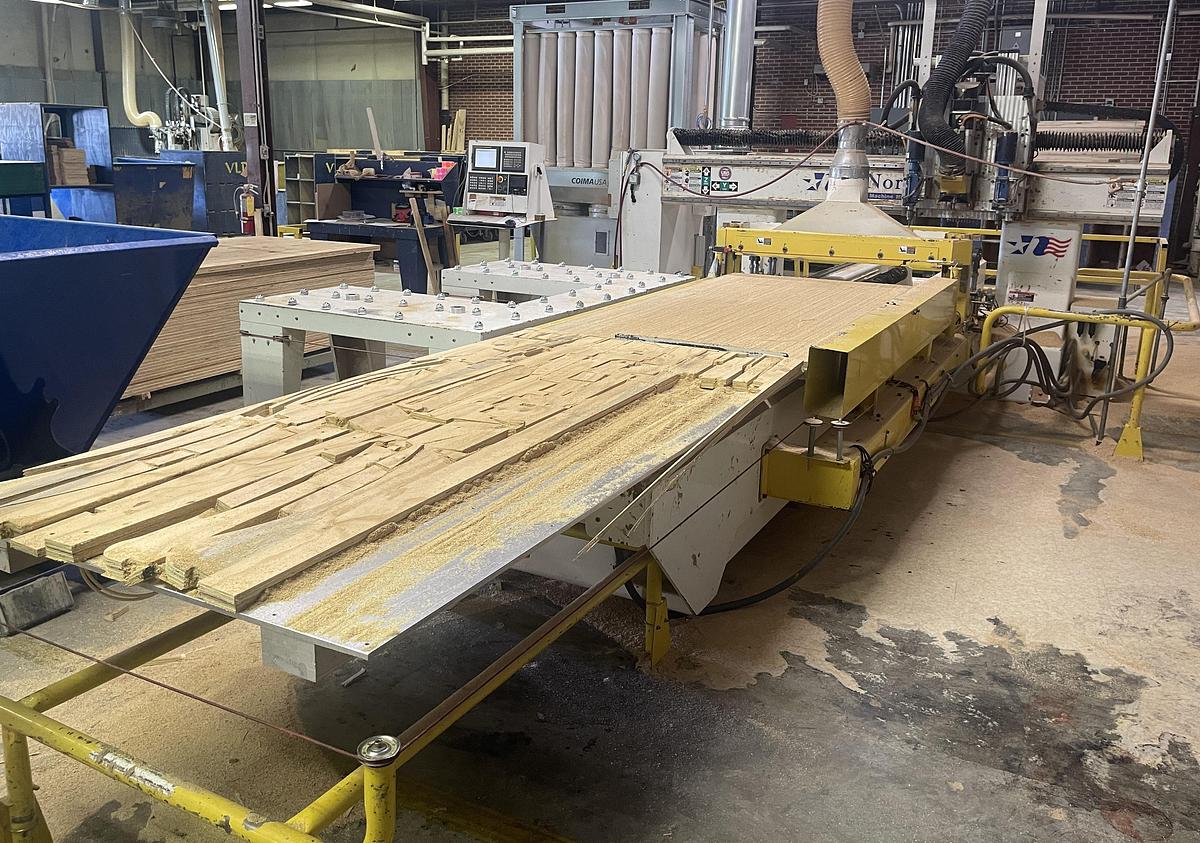 Used NORTHWOOD IH48, 4' x 8' ROLLER HOLD-DOWN 3-AXIS CNC ROUTER WITH MATERIAL HANDLING