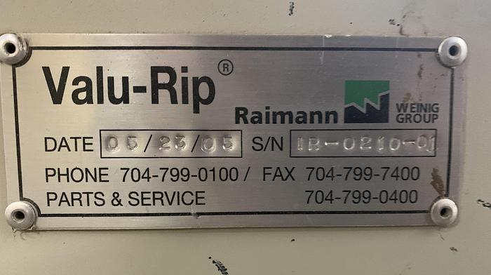 Used WEINIG RAIMANN PROFIRIP KR-310-M GANG RIPSAW WITH (2) MOVING BLADES WITH RAIMANN VALUE RIP IV GANG RIPSAW INFEED SYSTEM