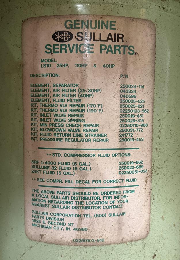 Used SULLAIR LS-10, 30H-AC 30 HP, ROTARY-SCREW AIR-COMPRESSOR