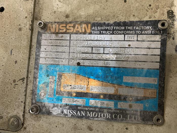 Used NISSAN CPH01A18V, 3,500 LB. PROPANE FORK-LIFT