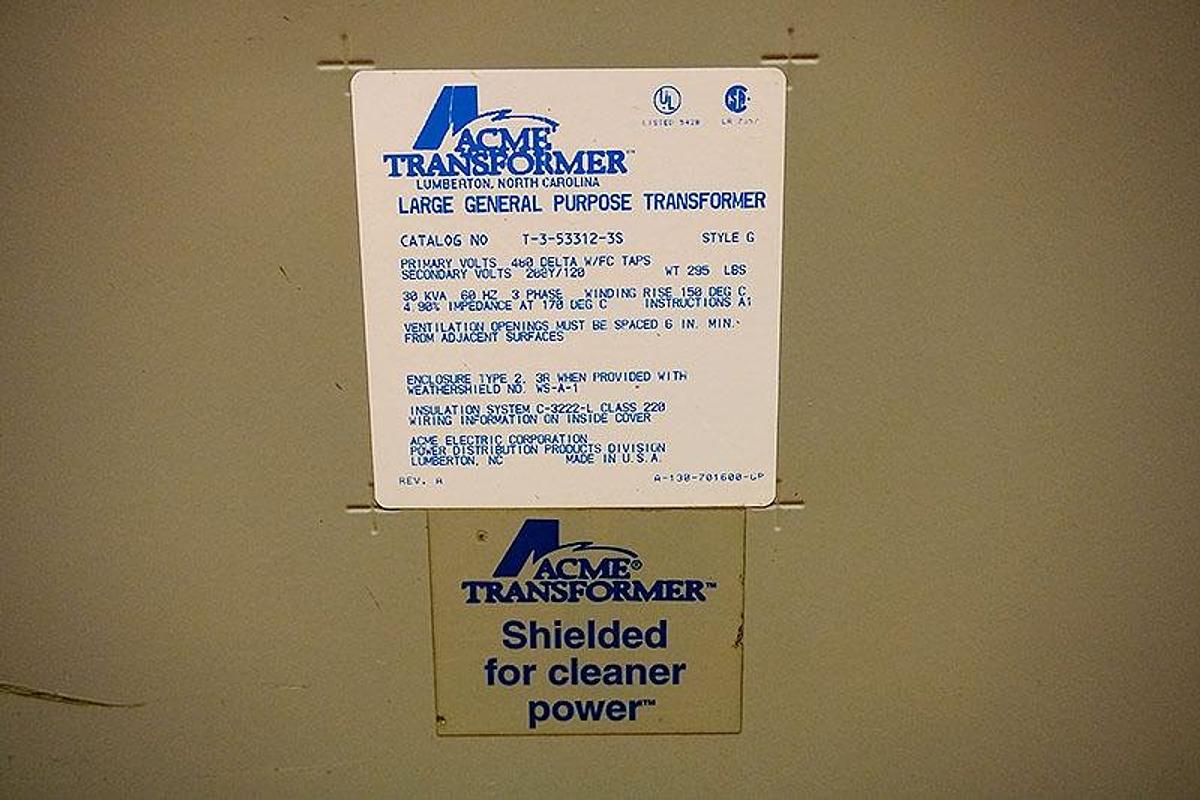 Used ACME 45 KVA 3-PHASE (480 TO 208 VOLT) TRANSFORMER
