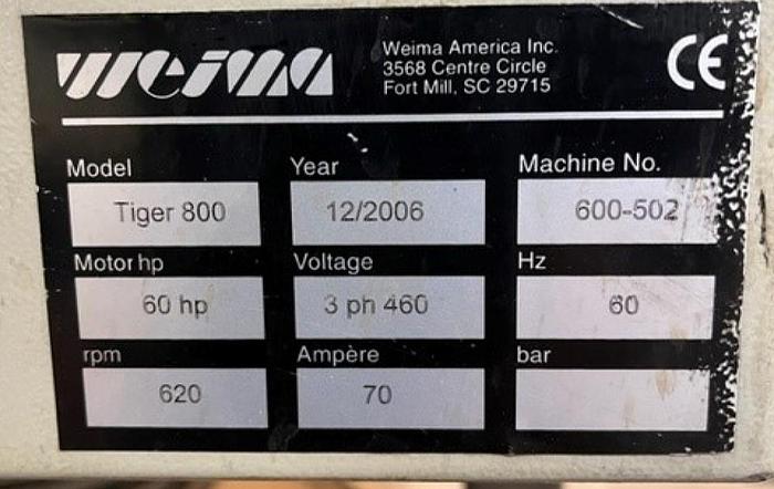 Used Weima 800, 60 HP, HORIZONAL LOW RPM GRINDER