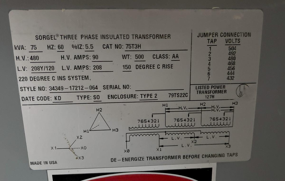 Used (2) SORGEL 75 KVA TRANSFORMERS
