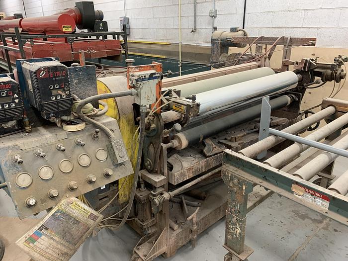 Used DUBOIS 52 INCH REVERSE ROLL COATING SYSTEM WITH DRYING OVEN AND DOUCET RETURN CONVEYOR