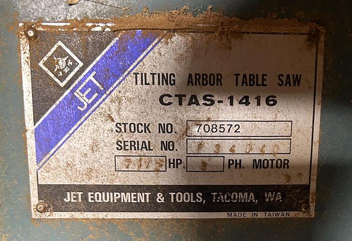 Used JET  CTAS-1416, 7.5 HP TABLE SAW