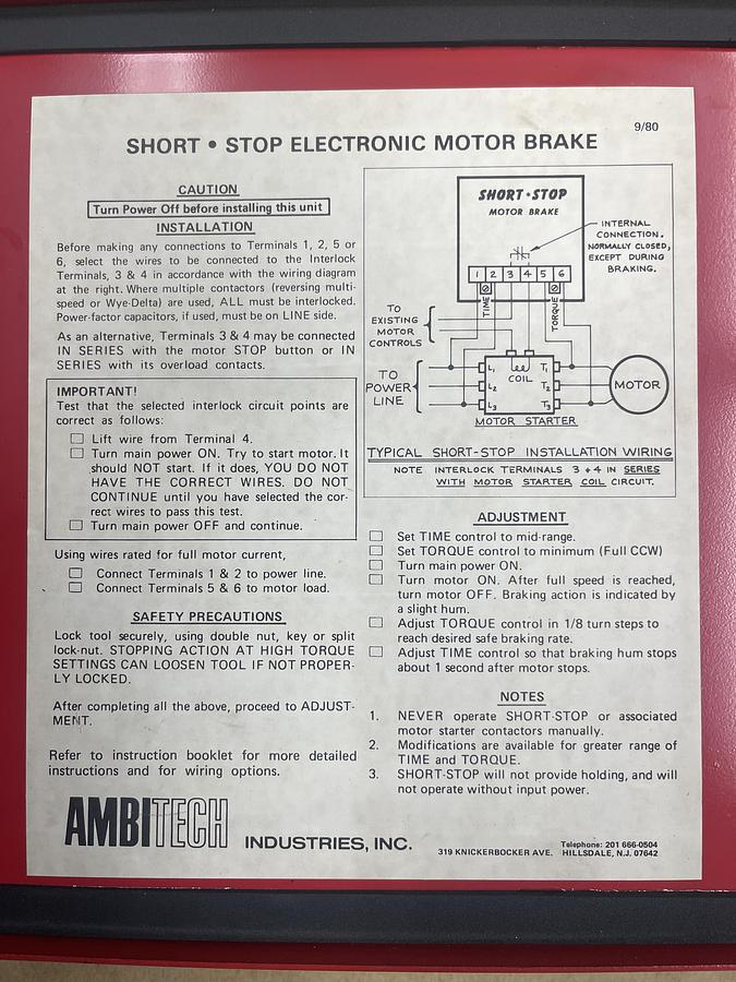 Used AMBITECH SS-4A-5, SHORT-STOP 5 HP, 460 VOLT ELECTRIC BRAKE
