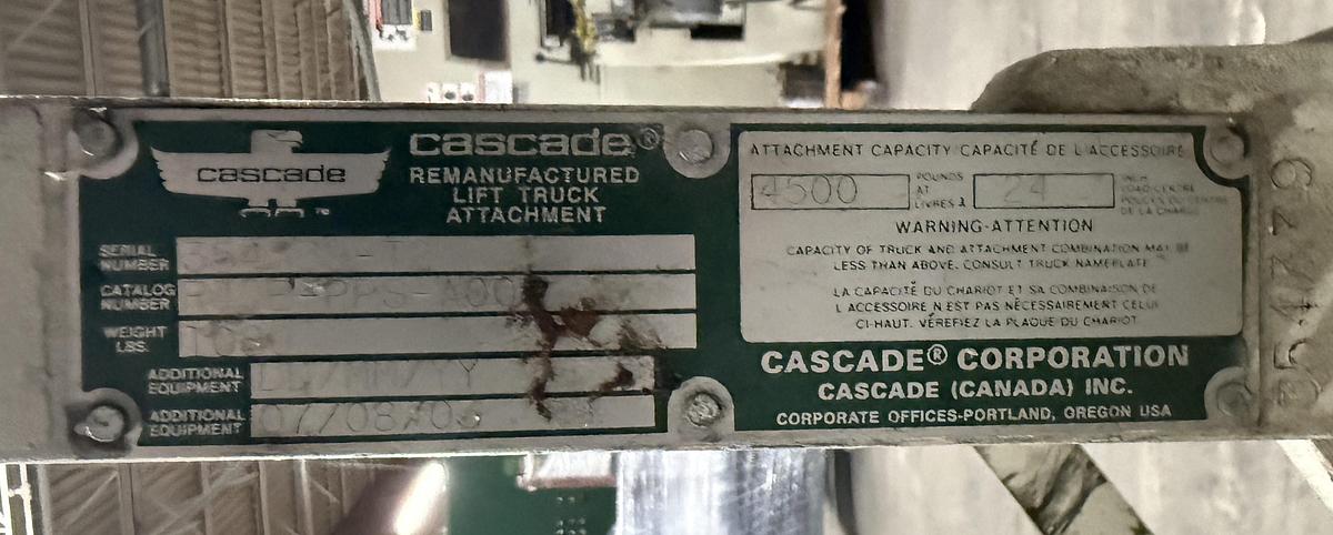 Used LOT OF (3) CASCADE 4,500 LB. SLIP-SHEET PUSH/PULL FORK-CARRIAGE ATTACHMENTS