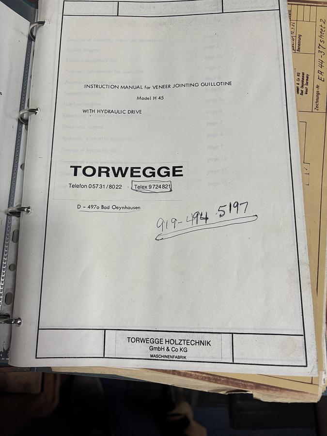 Used TORWEGGE H45 VENEER JOINTER GUILLOTINE MACHINE