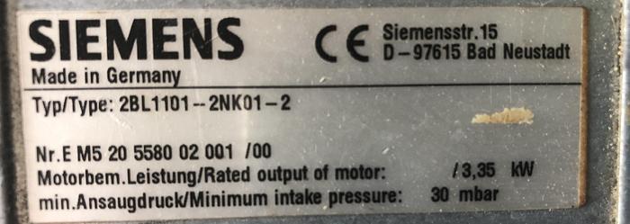 Used SIEMENS 2BL1101-2NK01-2, 4.5 HP LIQUID-RING VACUUM PUMP
