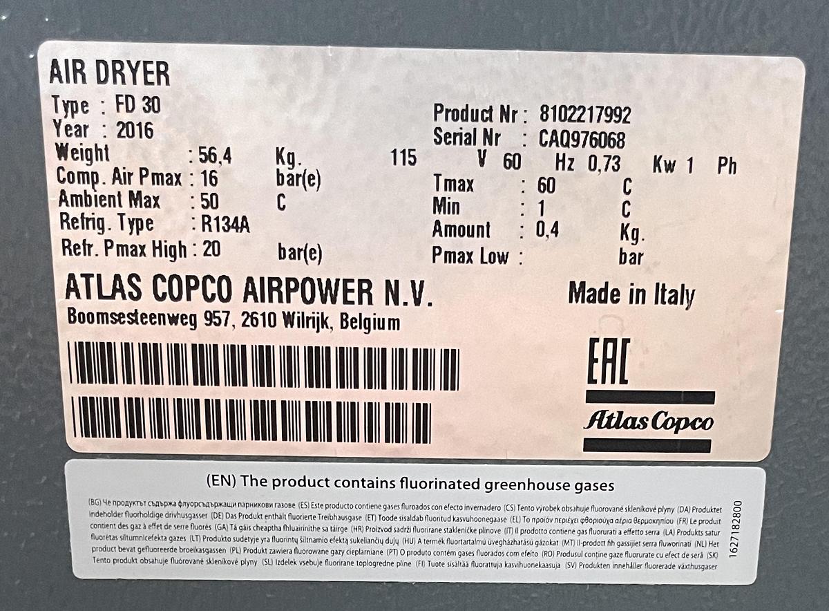Used ATLAS COPCO FD30 AIR-DRYER