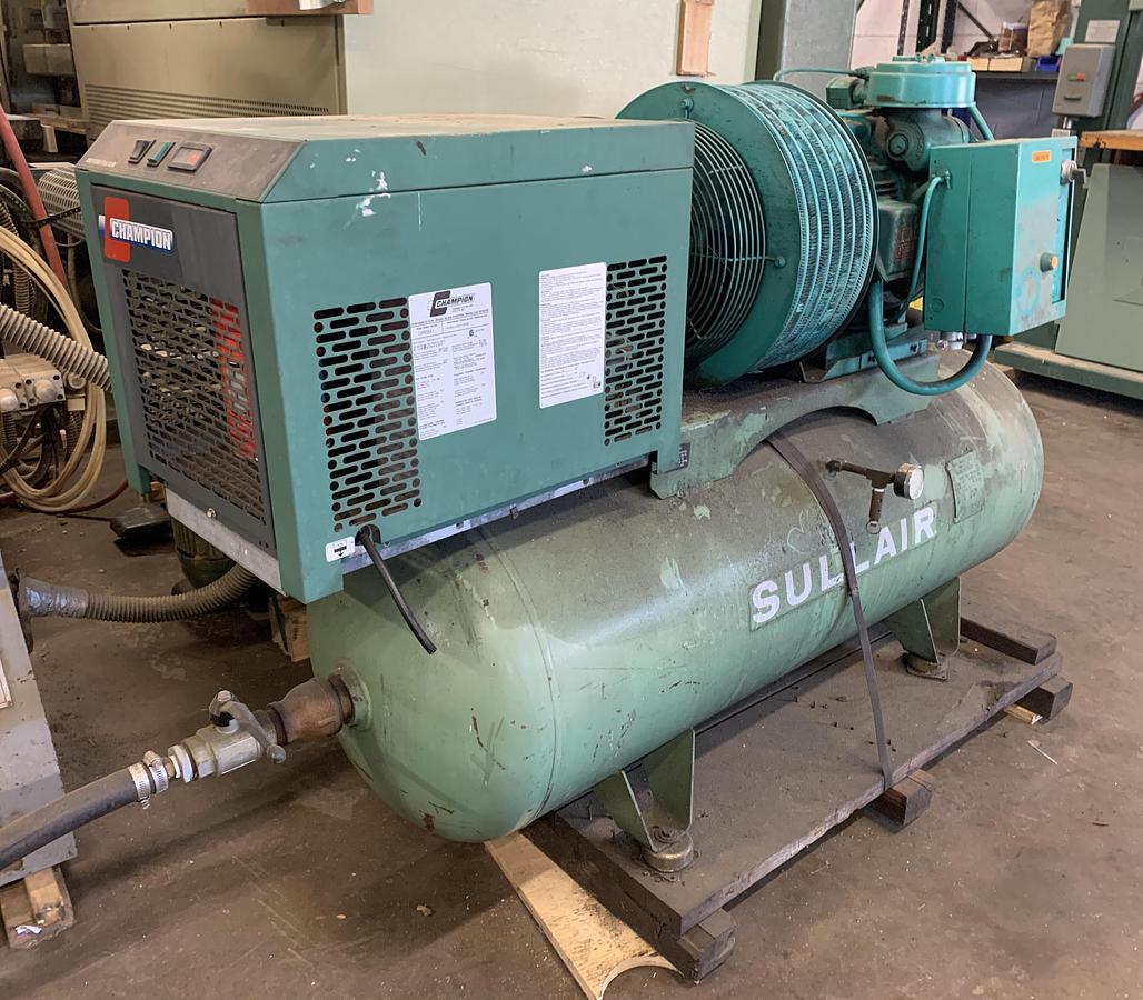 Used SULLAIR 20 HP SCREW-TYPE AIR-COMPRESSOR WITH CHAMPION AIR-DRYER