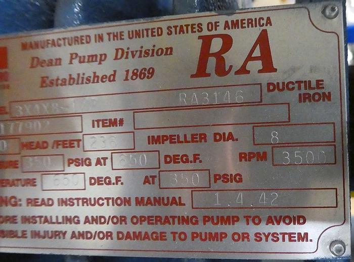 Used MET-PRO RA-3146 HOT OIL PUMP UNUSED SPARE UNIT