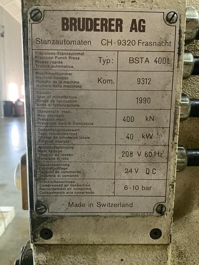 Used 1990 BRUDERER BSTA 400L