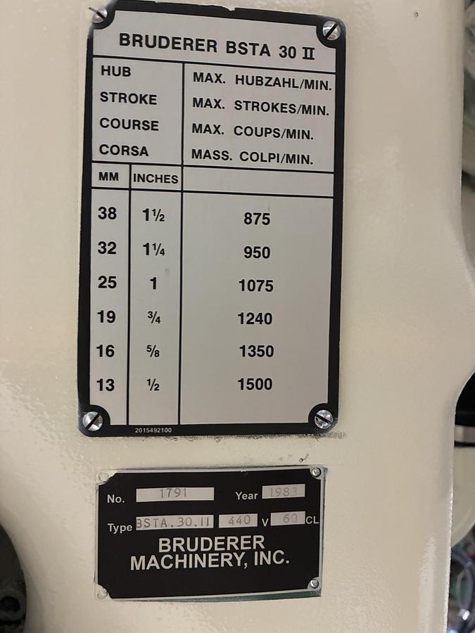 Used 1983 BRUDERER BSTA 30II