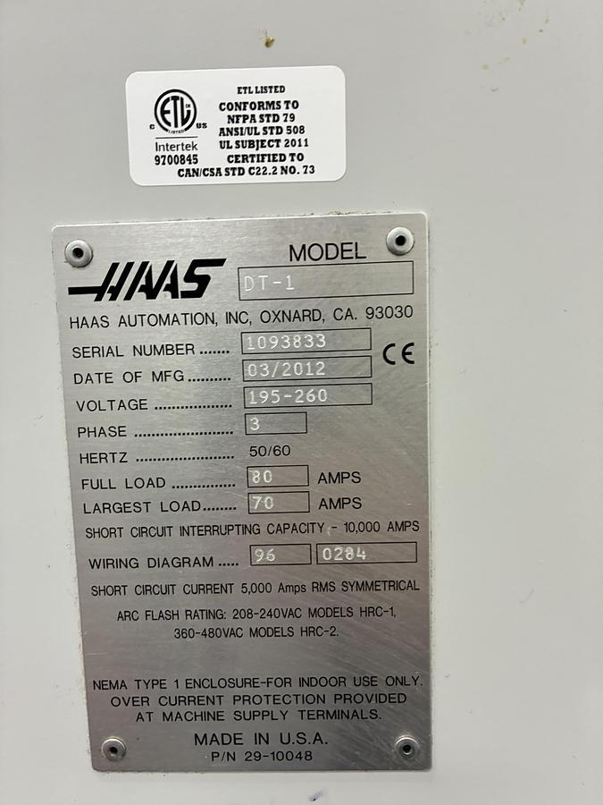 Used 2012 HAAS AUTOMATION INC DT-1