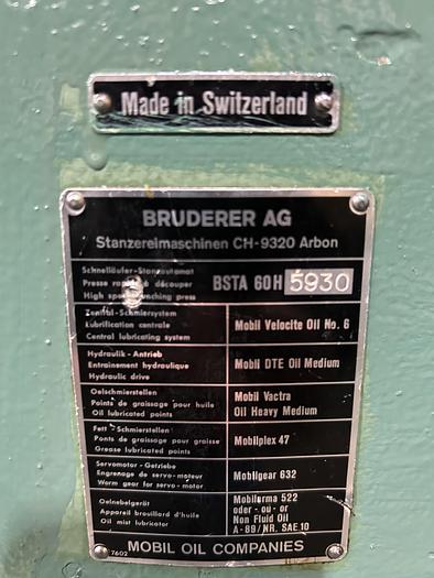 Used BRUDERER BSTA 60HSL HIGH SPEED  UNDERDRIVE