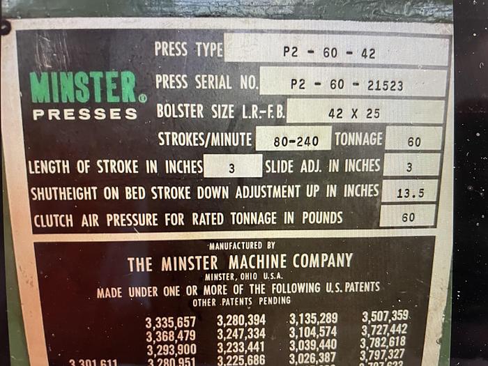 Used MINSTER P2-60-42