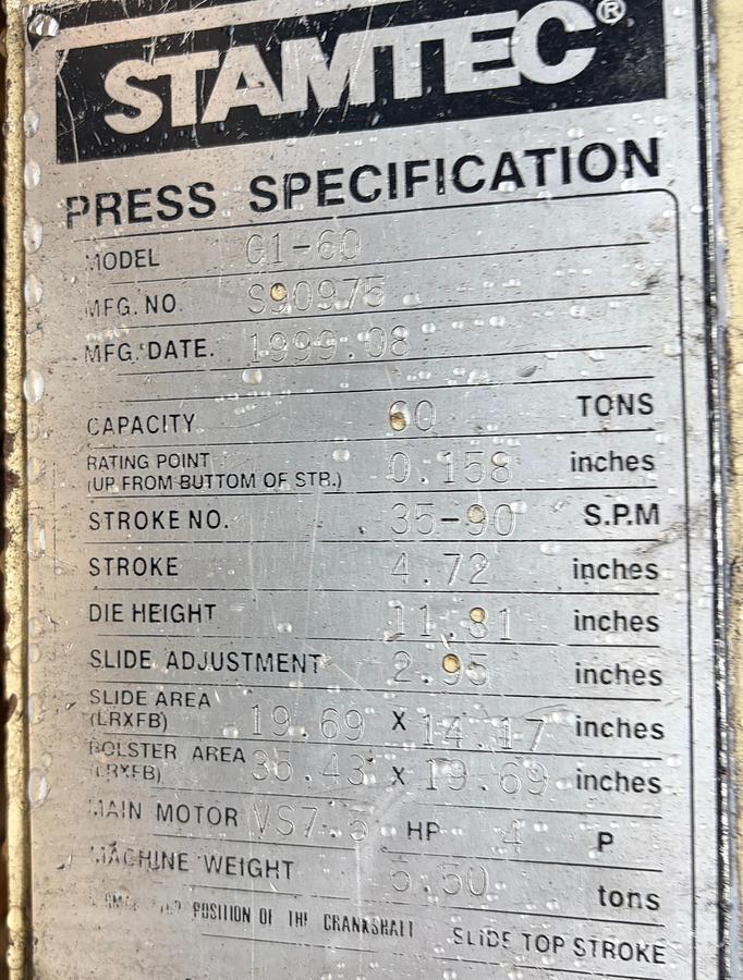 Used STAMTEC MODEL G1-60 H