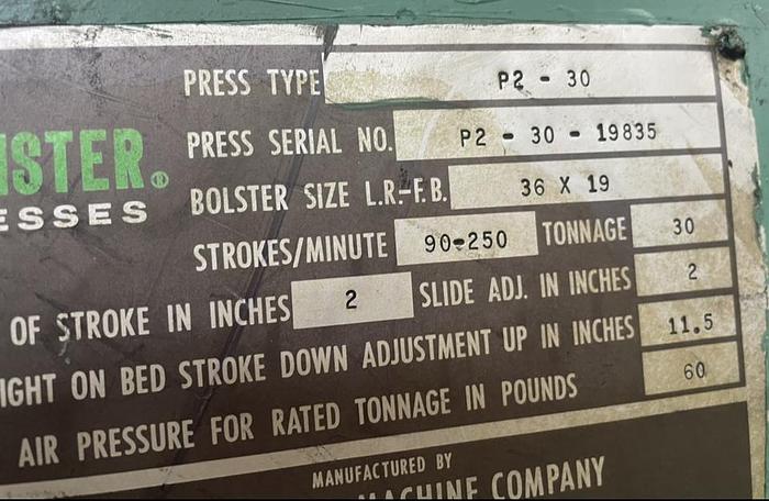 Used MINSTER P2-30-30