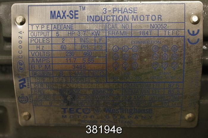 Unused Hauck TBA16-5-T-3 Blower, With Teco 5Hp AC Motor #38194