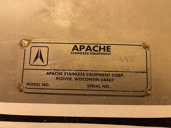 Used APACHE  MDL. T-110 10'DIA.  X 14' HIGH T-316L SS TANK W/AGITATOR