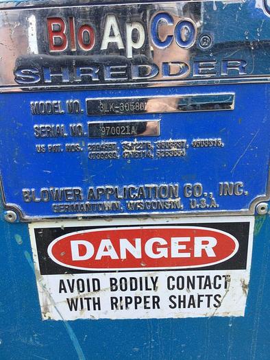 Used 58" BLOAPCO BLOWER APPLICATION COMPANY FLOOR MOUNT SHREDDER W/ CONVEYOR