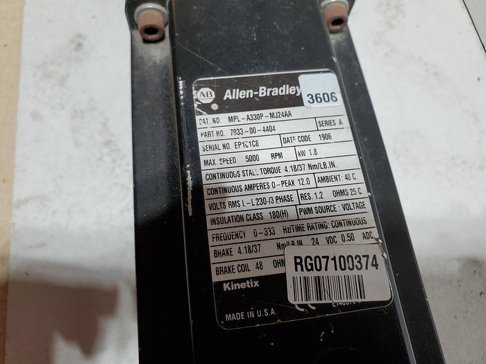 Used EXLAR LINEAR ACTUATOR & Allen Bradley Servo Motor MPL-A330P-MJ24AA