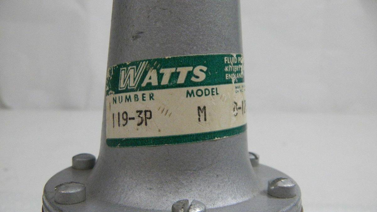 Used Watts 119-3P Regulator, Model M, 3/4" In/Out, 1/2" R/L, 1-125PSI, Used