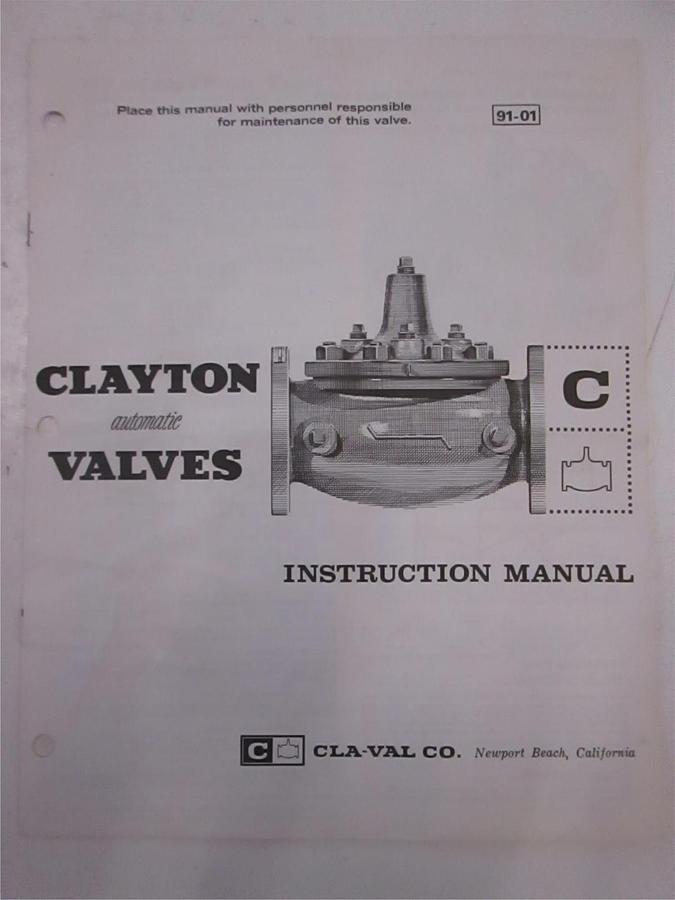 Used Cla-Val Co. Model 91-01 Instruction Manual, Used