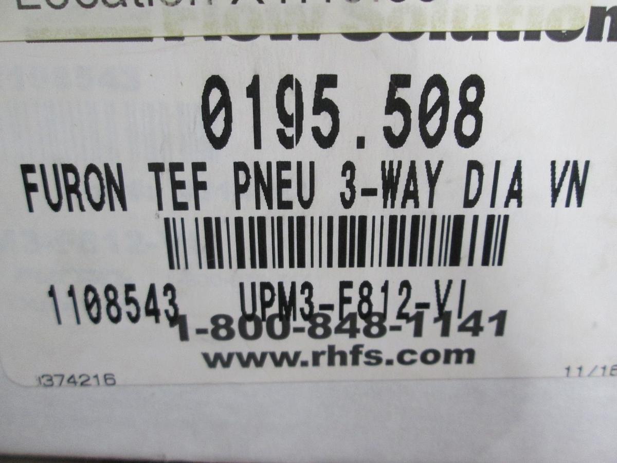 Used Furon, UPM3-F812-VI, Diaphragm Valve, 3-Way, 1/2" Orifice, 3/4" Port, New