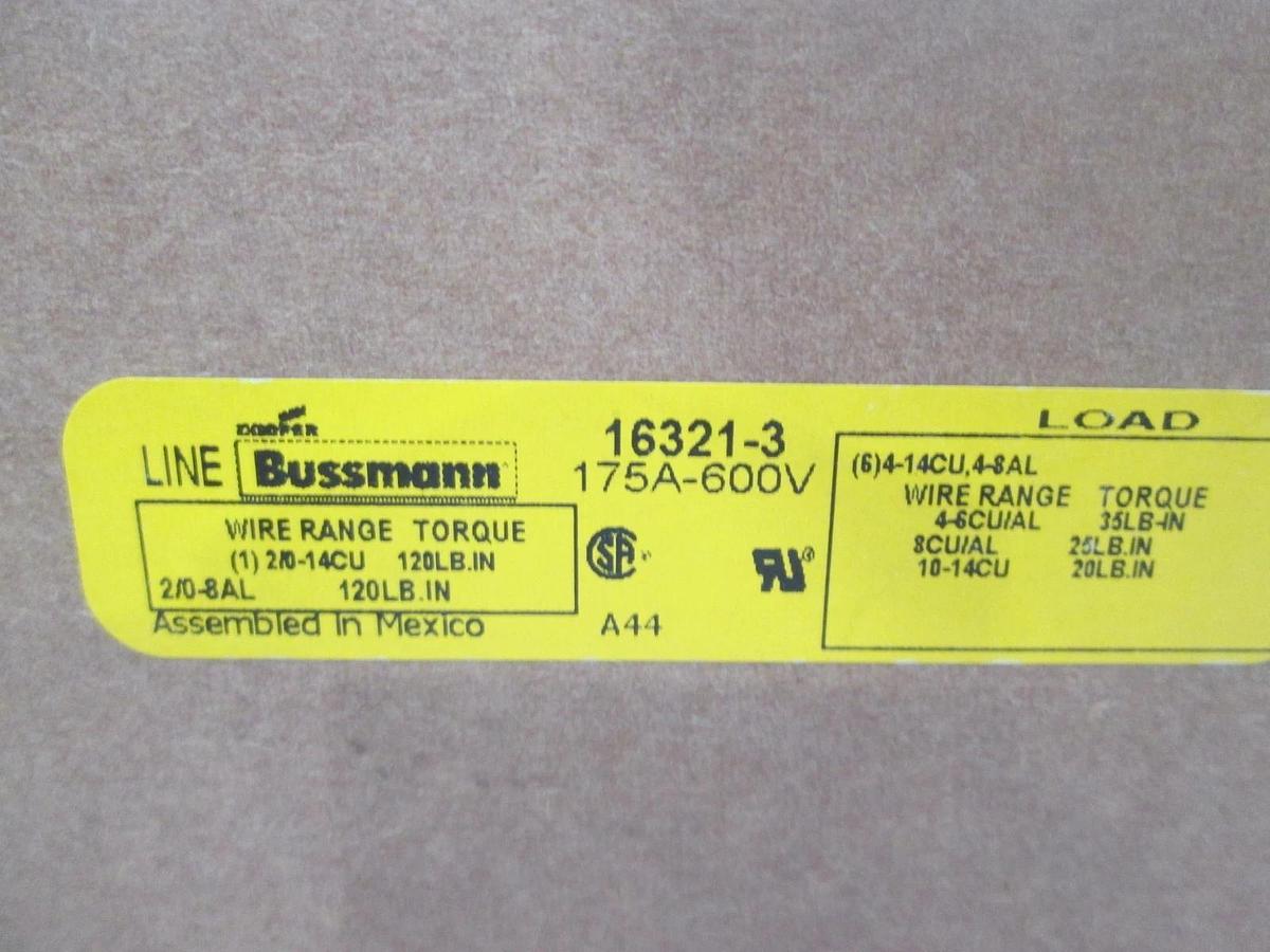 Bussmann, Power Distribution Block, 16321-3, 175A-600V, New