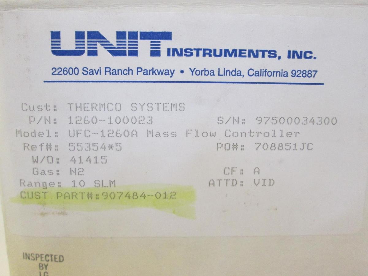 Used Unit UFC-1260A Mass Flow Controller MFC, N2, 10SLM, 1/4" Male