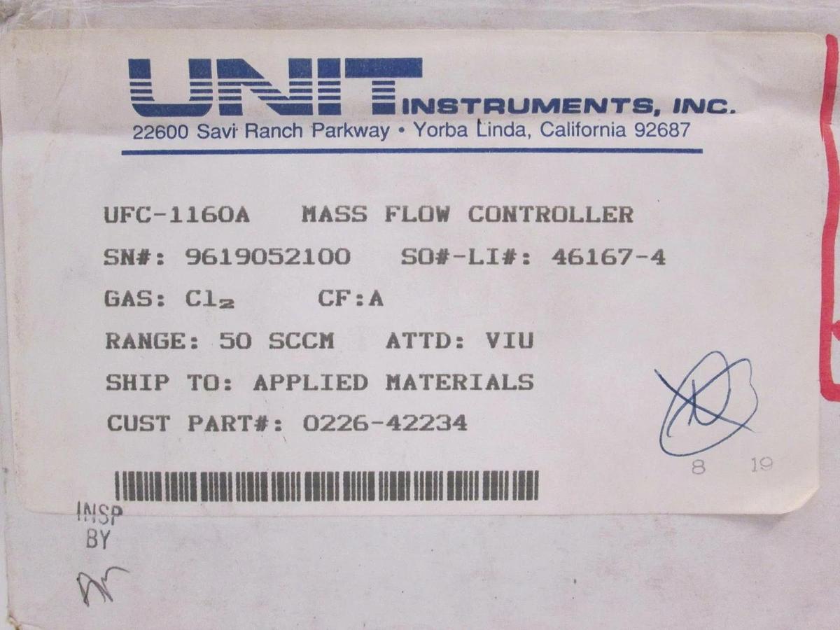 Refurbished Unit UFC-1160A Mass Flow Controller, CL2, 50 SCCM, Refurbished