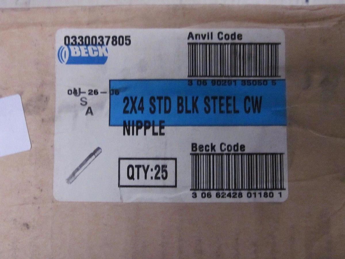Used Black Steel Pipe Nipple, Edmund A Gray/Beck, 2" x 4 ", LOT of 25