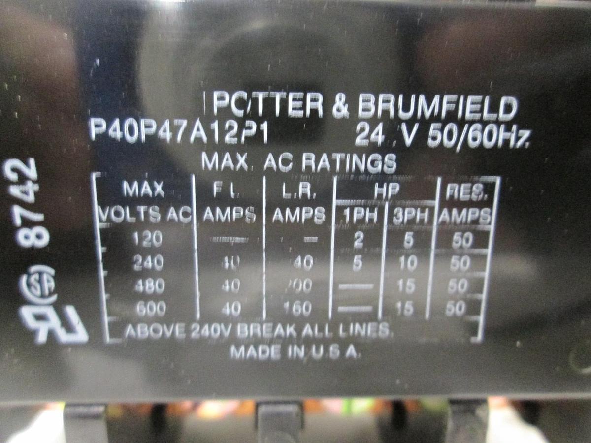 Used Potter & Brumfield, P40P47A12P1, Contactor, 24V, 50/60Hz, Used