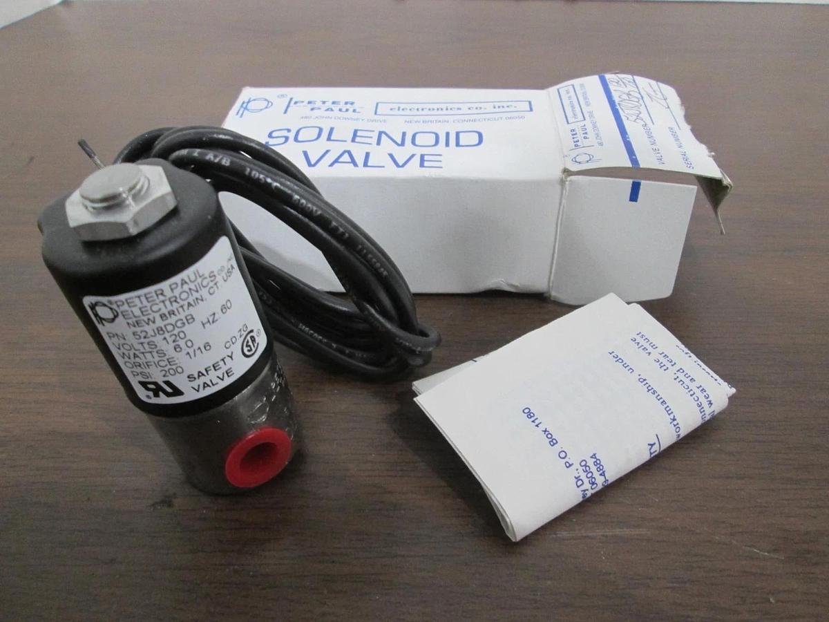 Peter Paul, 52J8DGB, 2-Way Solenoid Valve, 120V, 60Hz, 6W, New