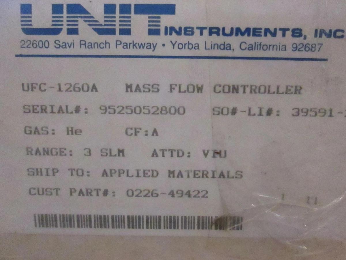 Used Unit UFC-1260A Mass Flow Controller MFC, He, 3 SLM, Refurb