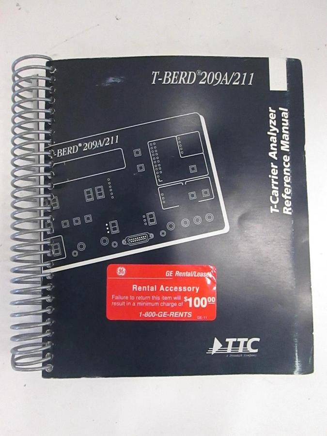 Used TTC T-Berd 209A/211 T-Carrier Analyzer Reference Manual, Used