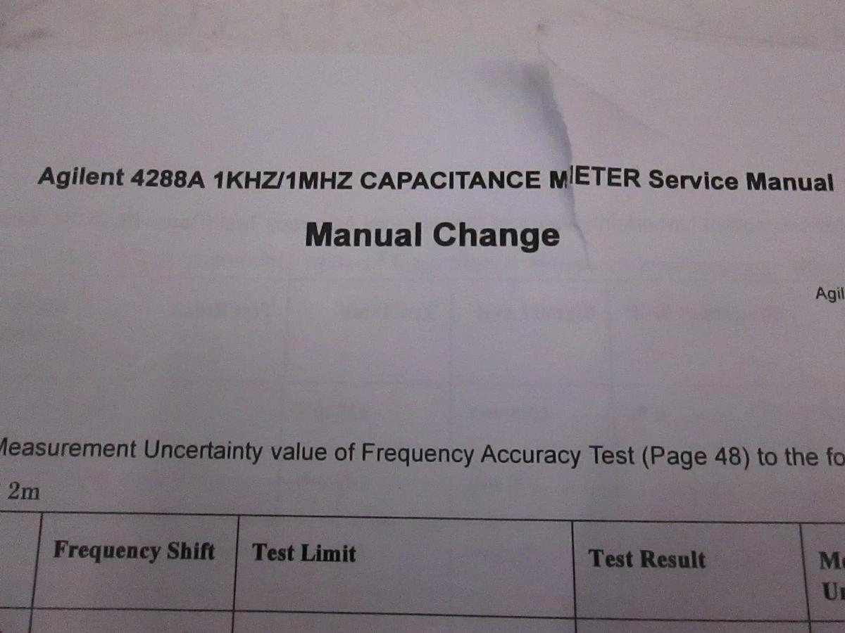 Used Agilent 4288A Capacitance Meter Service Manual, Manual Change, Used