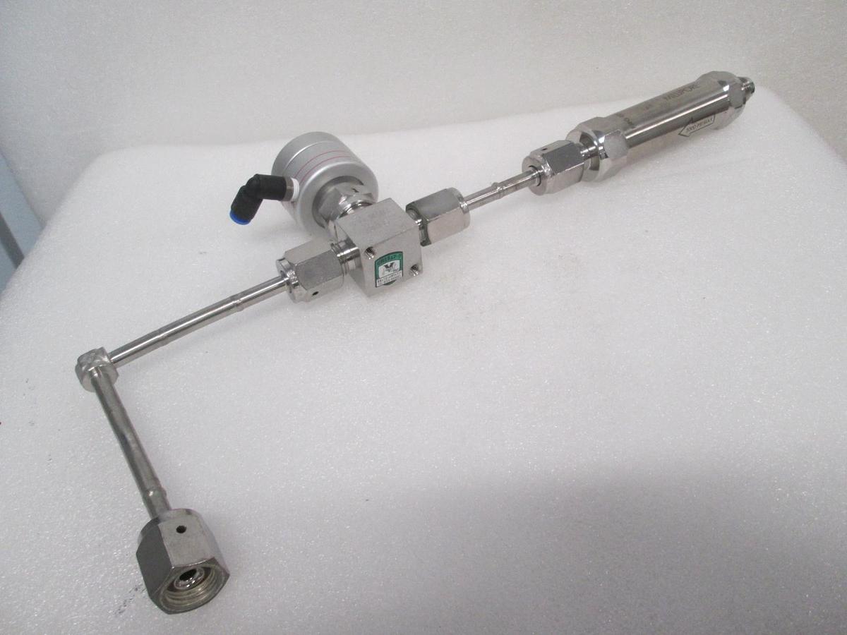 Used Fujikin, 0120-064661, N.C. Gas Assy w/ Millipore FJFG 02P RU Filter, Used