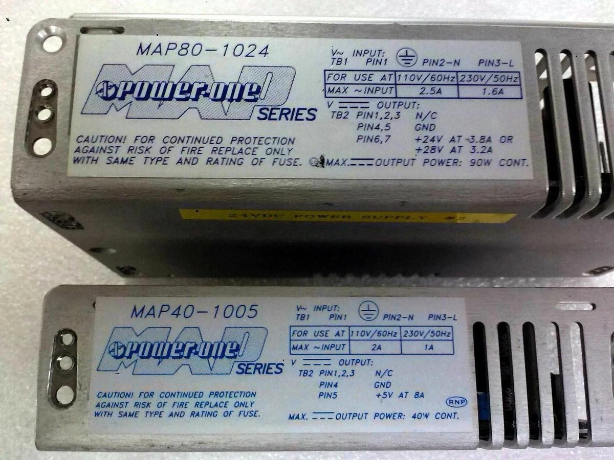 Used Power One MAP Series Power Supply, Lot of 2, MAP80-24 and MAP40-1005, Used
