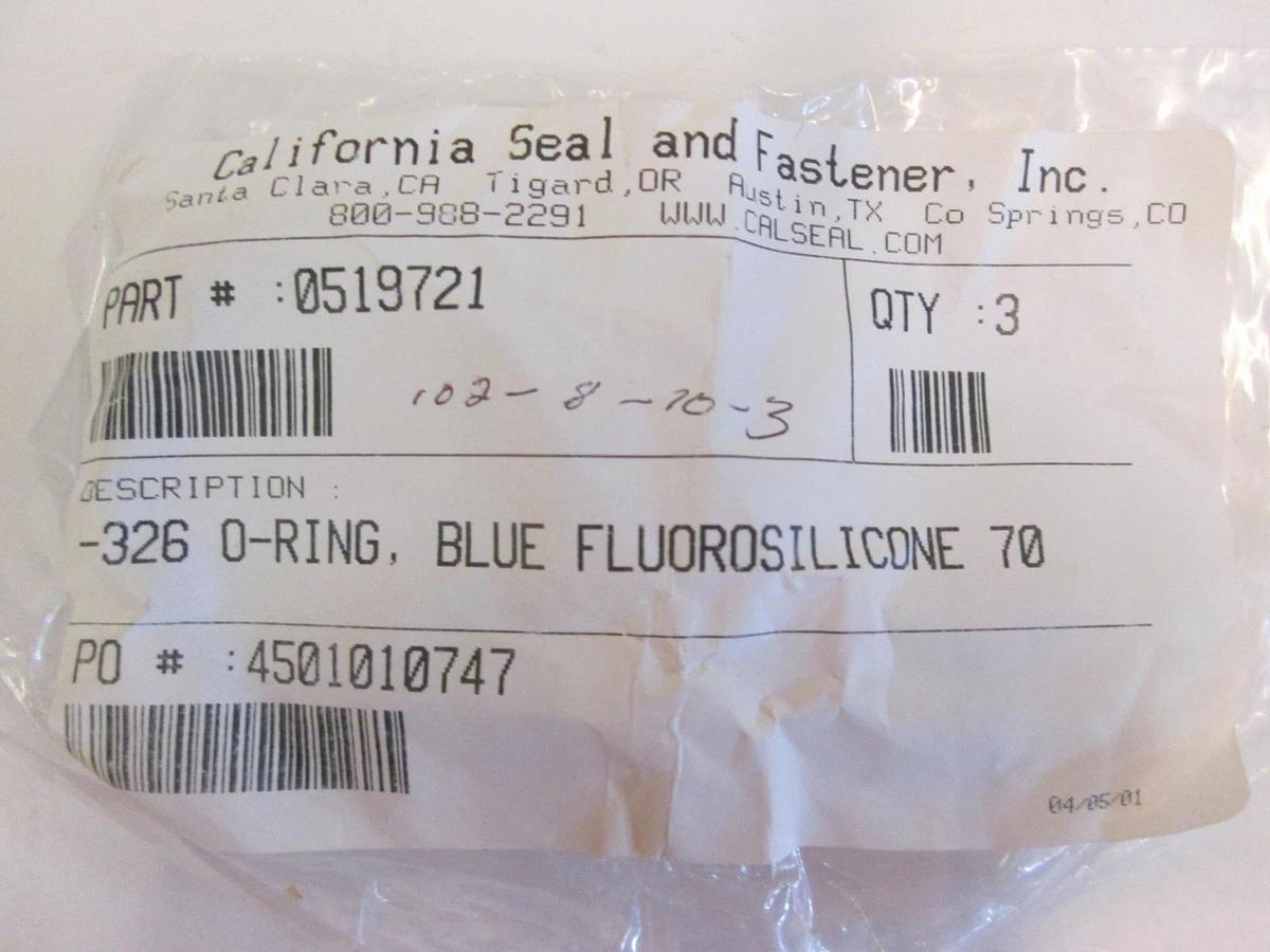 Used California Seal, 051972, Blue Fluorosilicone -326, O-Ring Lot of 19