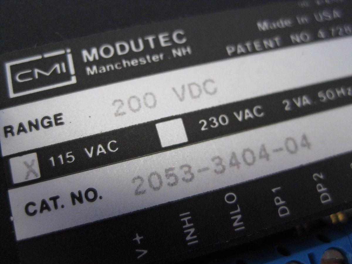 Used CMI Modutec Digital Meter 2053-3404-04 DC Volts, 200 VDC, 115 VAC, Used